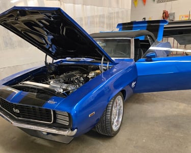Blue classic car representing vintage car locksmith services in Canton, NC