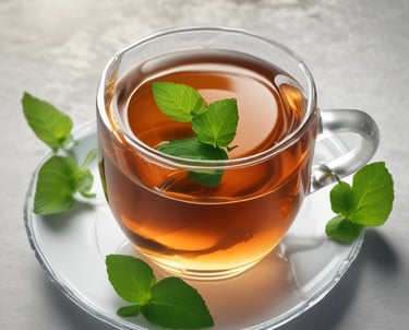 Bright green peppermint and spearmint leaves arranged in a natural basket