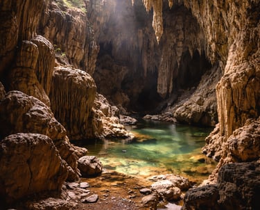 Andaman trip details - Sunlight illuminating the ancient stalactites of the limestone caves in Barat