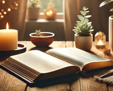 Espace pour ce connecté a l'essentiel avec une bible ouverte
