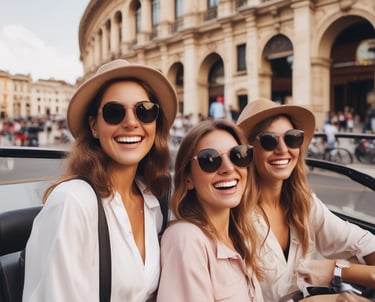 Elegant traveler admiring a stunning mountain vista during a luxury tour