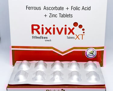 Rixivix-XT | Ferrous Ascorbate 100mg + Folic Acid 1.5mg + Zinc 22.5mg Tablet