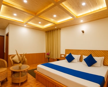 Cozy deluxe room at Olive Grand View mountain-view boutique hotel Manali