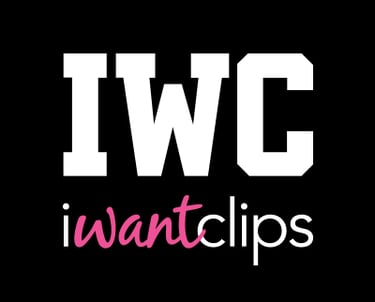 black square with IWC large in white and below is written iwantclips in pink and white