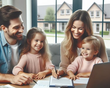 a family of three children and a woman sitting at a table for Mortgage Pre-approval