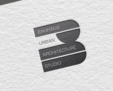 Eksempel på Bauhaus Urban Architecture Studio-logo preget på papir.