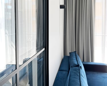 blue curtains
