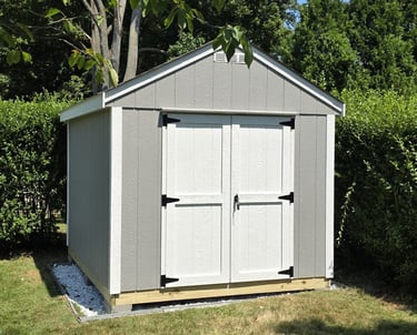 8x10 wooden storage shed with durable construction and classic design for versatile outdoor storage.