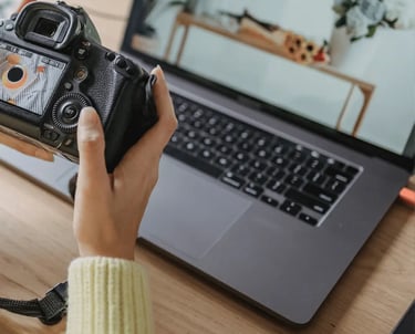 Photographer reviewing real estate photos for fast editing.