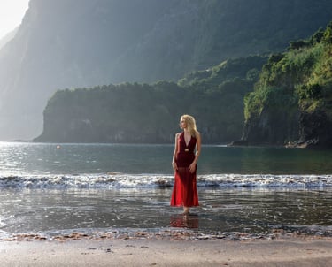 Romantic session at sunset on Seixal black sand beach, Madeira
