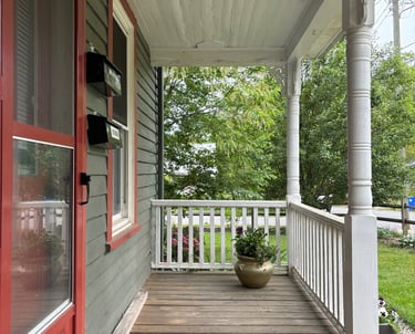 Front porch of Mallow Rose Cottage, Spring 2024