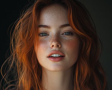 a woman with red hair and a white bra top