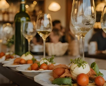 Table dressée avec plusieurs verres à vin 