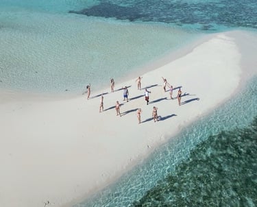 Sandbank in the Maldives. With 12 people enjoying their private group time middle of the ocean.