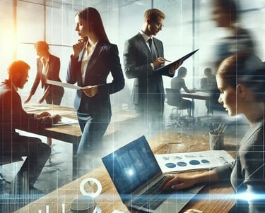 Business-Team bei der Zusammenarbeit in einem modernen Büro – Fokus auf Strategie, Analyse und digitale Transformation