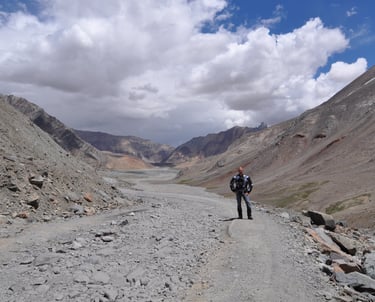 Nick Billington riding the Leh to Manali highway over the great Himalayan range, Ladakh, India 