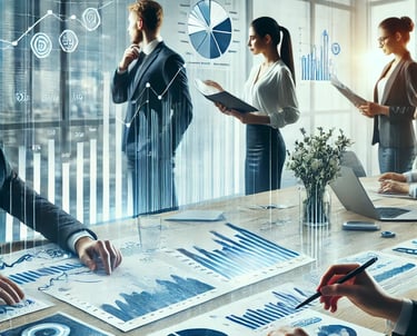 Analyse von Geschäftsdaten im Team – Fokus auf Diagramme, digitale Kennzahlen und strategische Unternehmensplanung