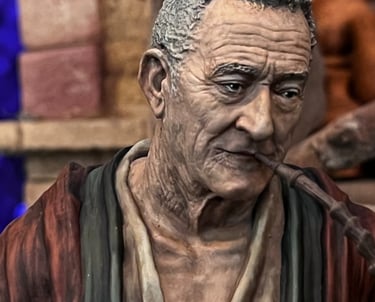 abuelo fumador aldeano figura impresa en 3D para el belén