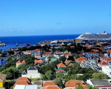 City of Willemstad, Curacao with cruise ship in distance
