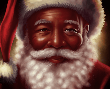 an Elegant Black Santa with a beard and a santa claus hat