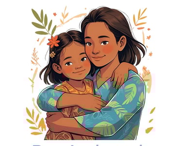 Ilustración de una madre e hija abrazadas, felices