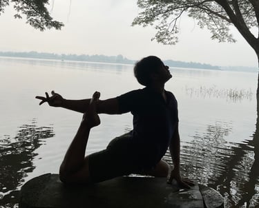 Umesh Balavaradaraju conducting an open-air yoga session, his popular workshop yoga with dance