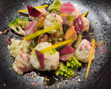 salade de moules, émulsion marinières et choux