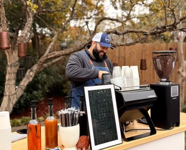 Custom Branded Coffee Cart & Mobile Espresso Bar Lattes Cappuccinos Dallas Coffee Catering for event