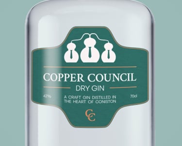 Close up of Copper Council Gin bottle label.