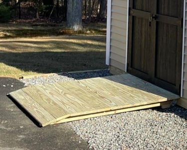 Heavy-duty shed ramp built in Massachusetts for smooth entry and long-term durability.
