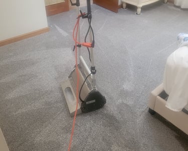 Enviro Cleaning with photo of Green Carpet Cleaning with Low moisture machine