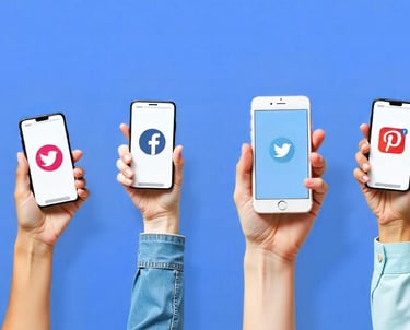 a group of people holding up their phones with social media