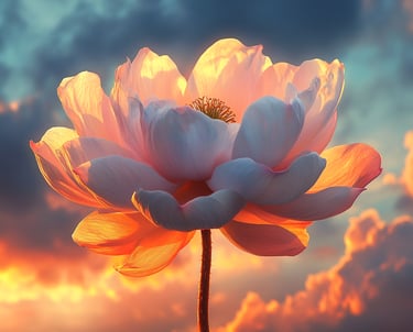 Flor renaciendo en un atardecer