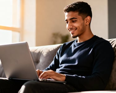 a man sitting on a couch with a laptop computer