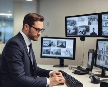 Close-up of a sleek security camera monitoring a modern property at dusk.