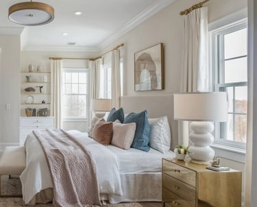 a bedroom with a bed and a couch
