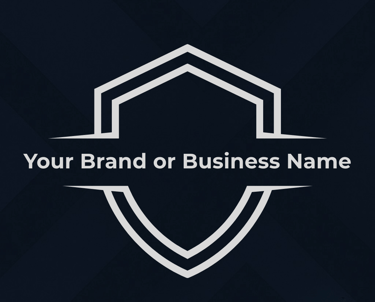 Minimalist shield outline with the text “Your Brand or Business Name” centered across it, symbolizin