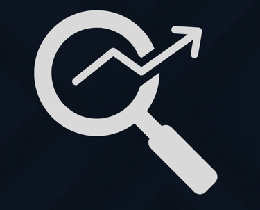 Minimalist icon of a magnifying glass with an upward trending arrow inside, symbolizing SEO growth a