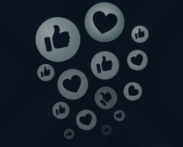 Minimal icons of thumbs up and hearts in circles, symbolizing social media engagement.