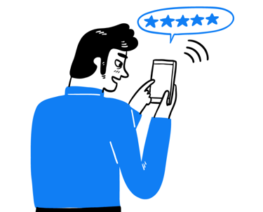 Ilustração de homem feliz com celular