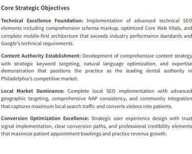 Comprehensive SEO project goals for pre-launch dental website optimization
