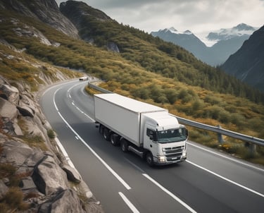 a truck driving down a mountain road