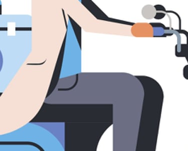 a doctor with a medical backpack riding a scooter