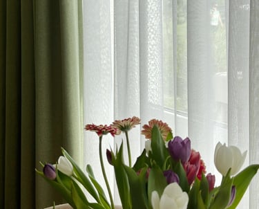 green curtains