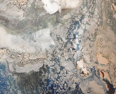Girl in Wave is a 6-foot by 4-foot encaustic resin mixed media painting. 