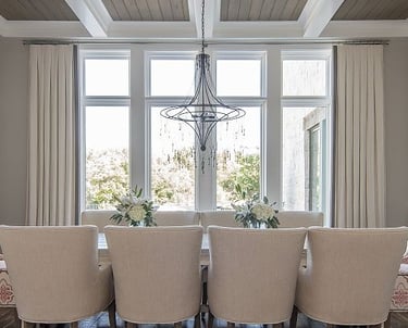 custom inverted pleat drapery curtain panels with gray accent band on leading edge kasmir fabric custom hardware