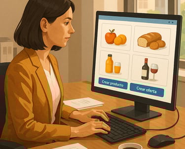 Ilustración en Proveedores, oficinista manejando el catálogo en Dighoreca