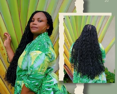 Stylish tribal braids with curls professionally done at Kwik Fingaz Beauty Salon in Montego Bay.