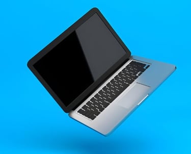 a laptop computer with a laptop on a blue background