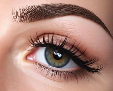 Elegant lashes lifted and curled, highlighting the eyes with subtle glamour.